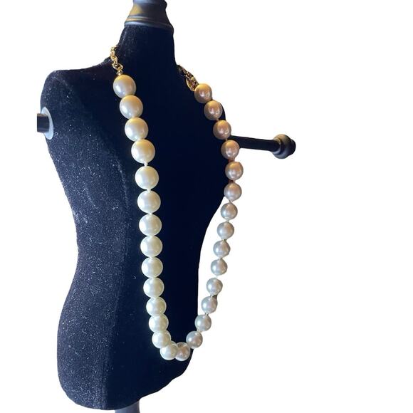 Cream Faux Pearl Necklace Vintage George Choker Retro 15-18 "Classic Glam READ - Picture 2 of 7